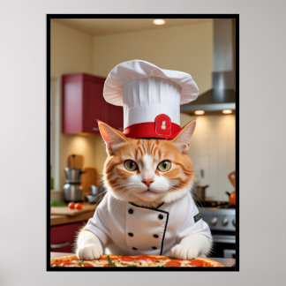 Chat Mignon Drôle Avec une Affiche de Pizza