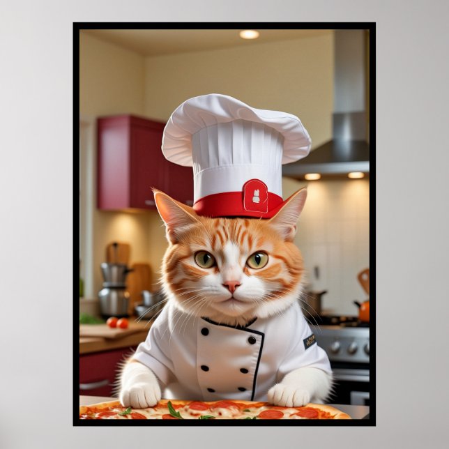 Chat Mignon Drôle Avec une Affiche de Pizza (Devant)