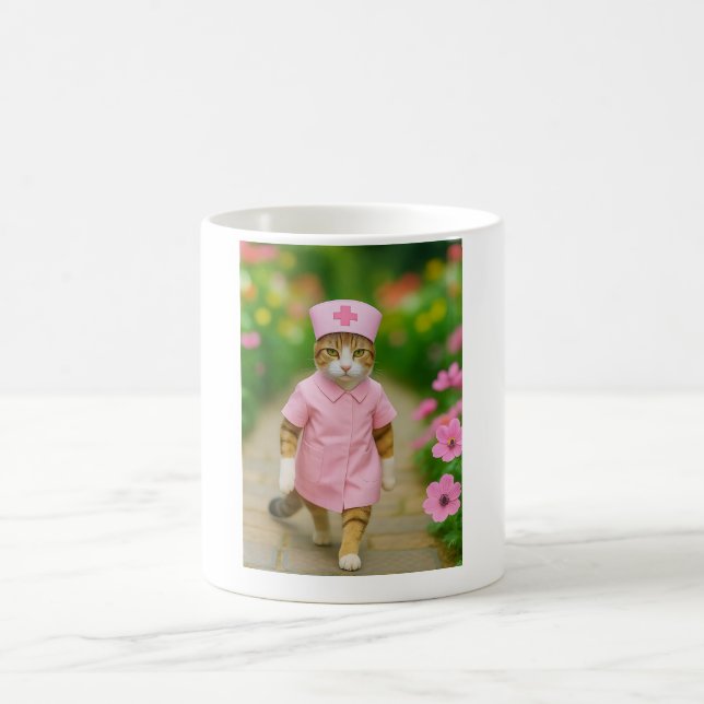 Chat mignon en Pink Nurse Uniforme Café Mug (Centre)