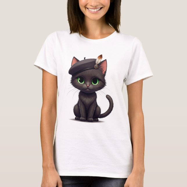 Chat mignon en T-shirt Beret (Devant)