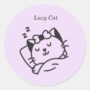 Chat mignon endormi Autocollant Violet.