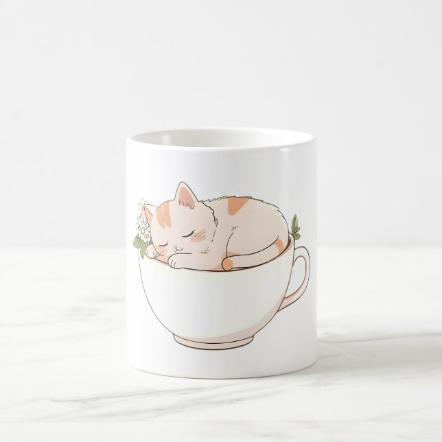 Chat mignon endormi dans une tasse à thé Design Ka (Centre)