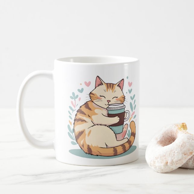 Chat Mignon Enlaçant une Tasse à Café | Mug Fantai (Avec donut)