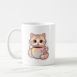 Chat Mignon Kawaii dans une Tasse à Café Arc-en-Ci