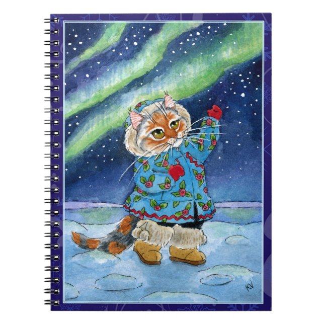 Chat mignon, lumières du nord, carnet d'hiver (Devant)
