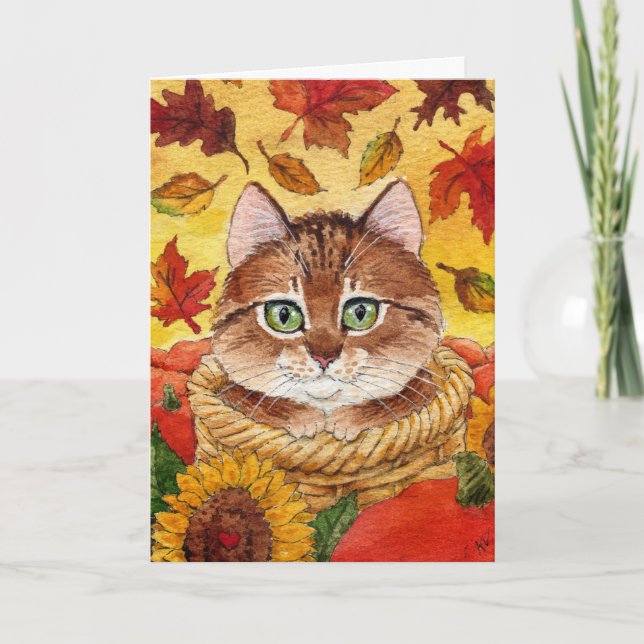 Chat mignonne automne tournesol carte de voeux (Devant)