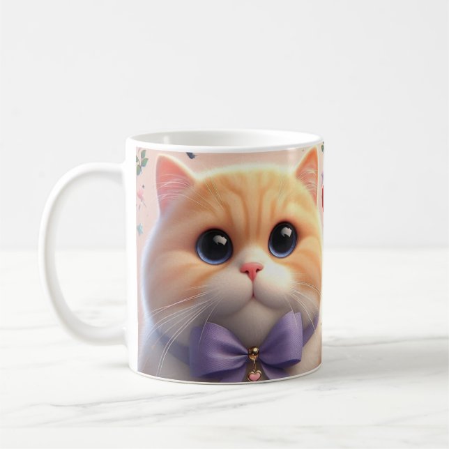 Chat mignonne avec Mug de croupe pourpre (Gauche)