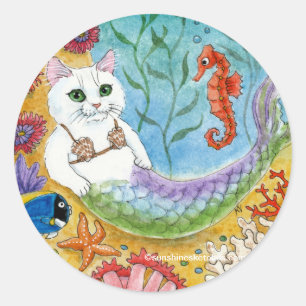 Chat mignonne de sirène autocollant sous l'eau
