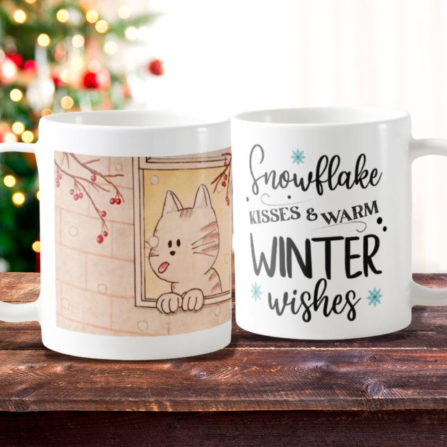 Chat mignonne et bouillie de flocon de neige, Mug  (Créateur téléchargé)
