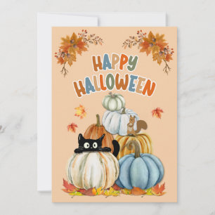 Chat mignonne et Citrouilles rétro Bonne carte d'H