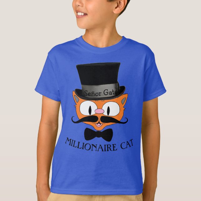 Chat millionnaire Cartoon Moustache Chat T-shirt g (Devant)