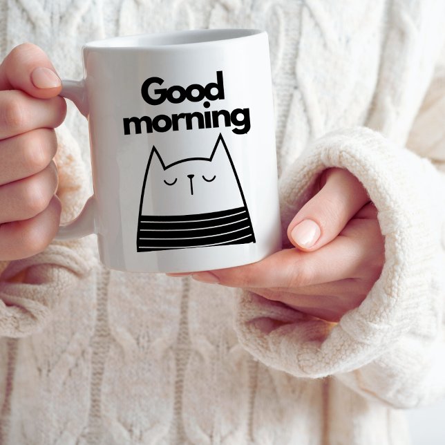 Chat moderne Maman mignonne Mug café noir et blanc (Créateur téléchargé)