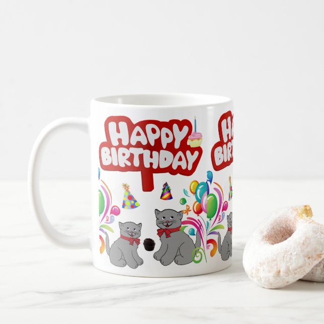 Chat Mug Joyeux Anniversaire Mug (Avec donut)