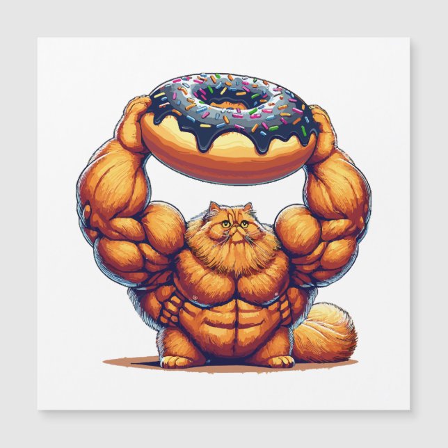 Chat Musclé qui Soulève un Beignet (Devant)