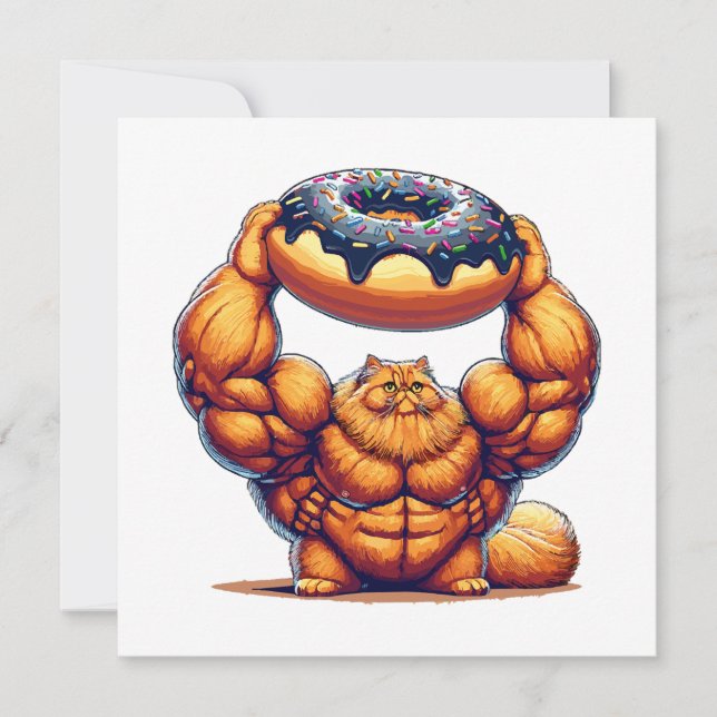 Chat Musclé qui Soulève un Beignet (Devant)