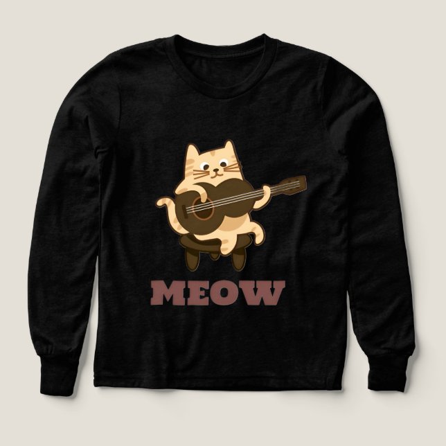 Chat musical amusant Jouer guitare T-shirt noir (Motif recto)