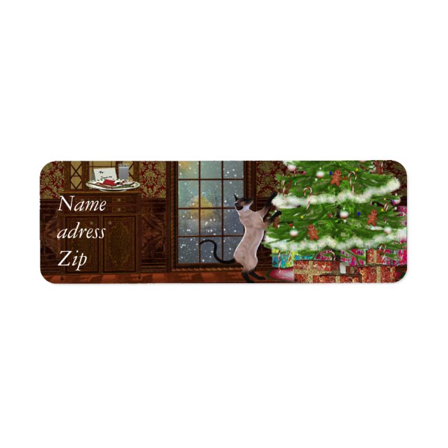 Chat Noël adresse arbre étiquette (Devant)
