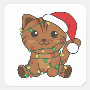 Chat Noël Animaux d'hiver Chats Sticker Carré