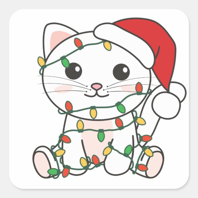 Chat Noël Animaux d'hiver Chats Sticker Carré (Devant)