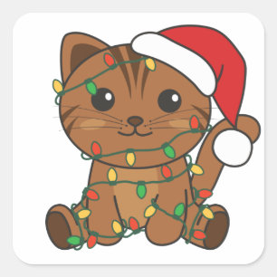 Chat Noël Animaux d'hiver Chats Sticker Carré