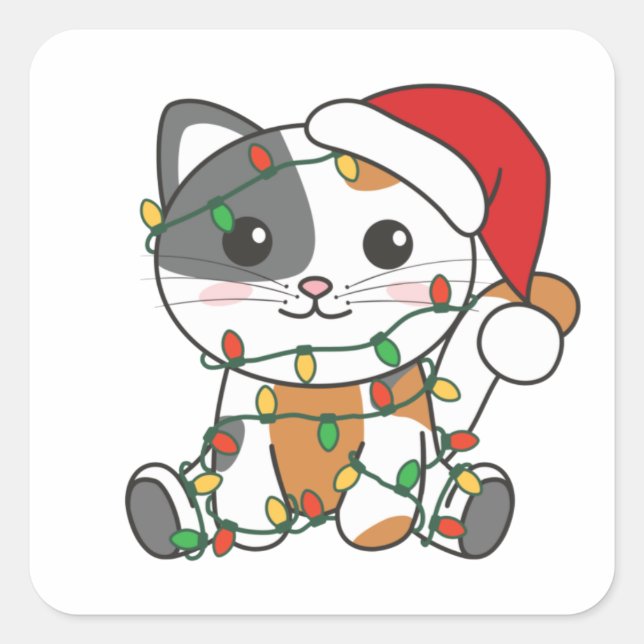 Chat Noël Animaux d'hiver Chats Sticker Carré (Devant)