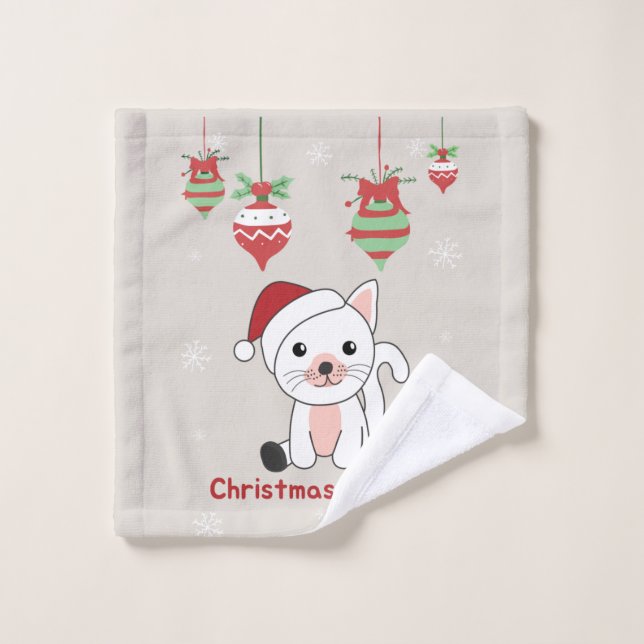 Chat Noël Neige Hiver Animaux Chats Laver linge (Gant de toilette)