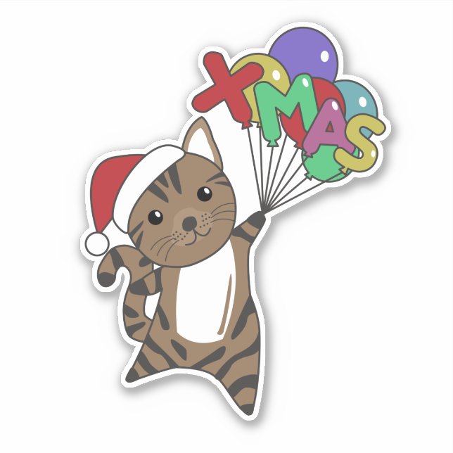 Chat Noël Neige hiver Animaux Chats Sticker (Devant)
