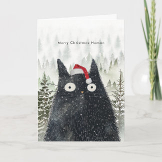 chat noir à santa chapeau drôle carte de Noël