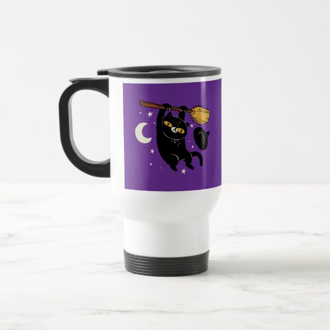 Chat Noir Accroché Sur La Mug De Voyage Halloween (Gauche)
