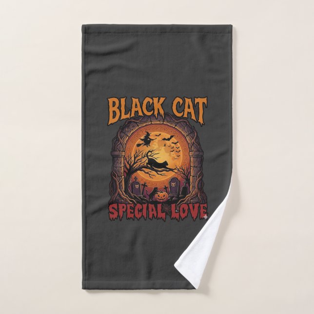 Chat Noir Amour Spécial Halloween Lune Sorcière Ci (Serviette à main)