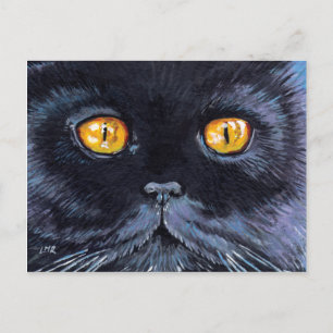 Chat noir aux yeux jaunes Carte postale Cat Art