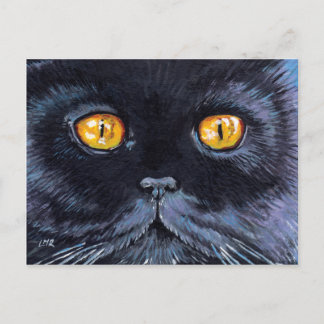 Chat noir aux yeux jaunes | Carte postale Cat Art