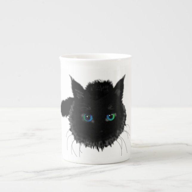 Chat noir avec bleu vert yeux Mug Cadeau (Devant)