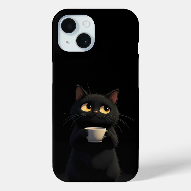 Chat noir avec café Mug Funny coque iphone (Verso)
