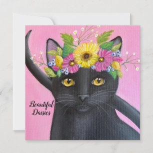 Chat noir avec couronne de fleurs