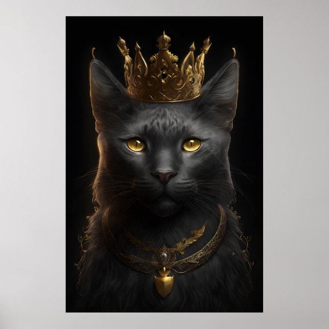 Chat noir avec couronne - Poster Wall art (Devant)