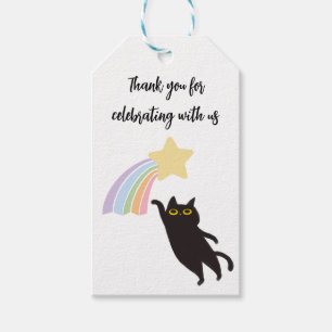 Chat Noir Avec Étiquette Merci Arc-en-Ciel