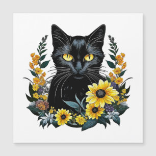 chat noir avec fleurs