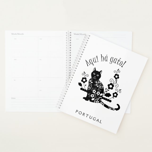 Chat noir avec fleurs et expression portugaise (Devant avec enveloppe)