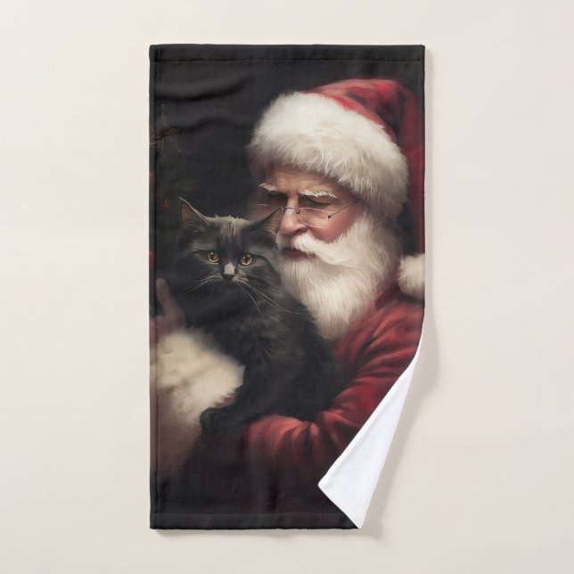 Chat noir avec Noël Festif du Père Noël (Serviette à main)