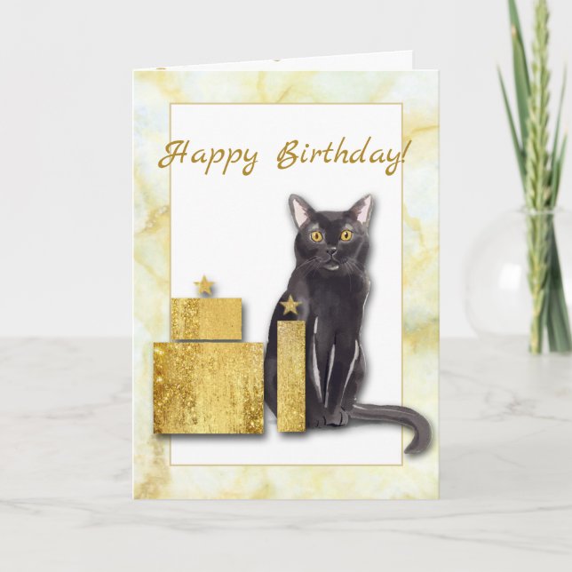 Chat Noir avec Présents Carte d'Anniversaire du Ch (Devant)