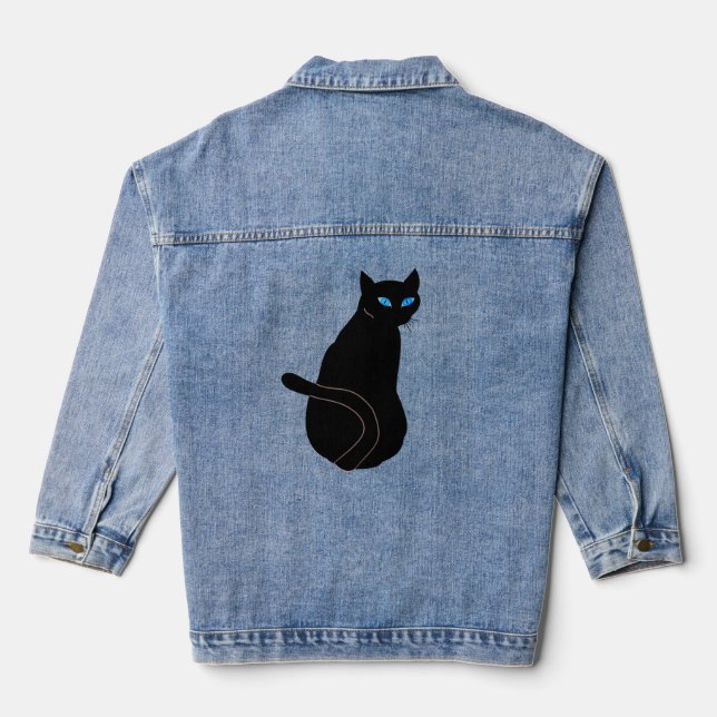Chat Noir Avec Veste Denim Aux Yeux Bleus (Verso)