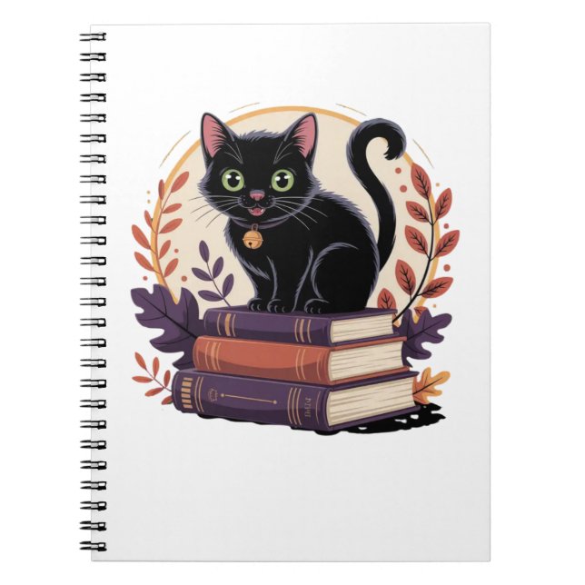 Chat Noir Bibliophile – Cahier pour Enfants (Devant)
