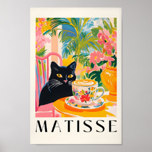 Chat Noir Boire Café, Drôle Poster De Cuisine Es