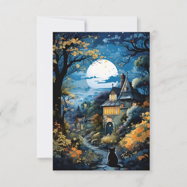 Chat noir - Carte de sérénité sur la Lune (Devant)