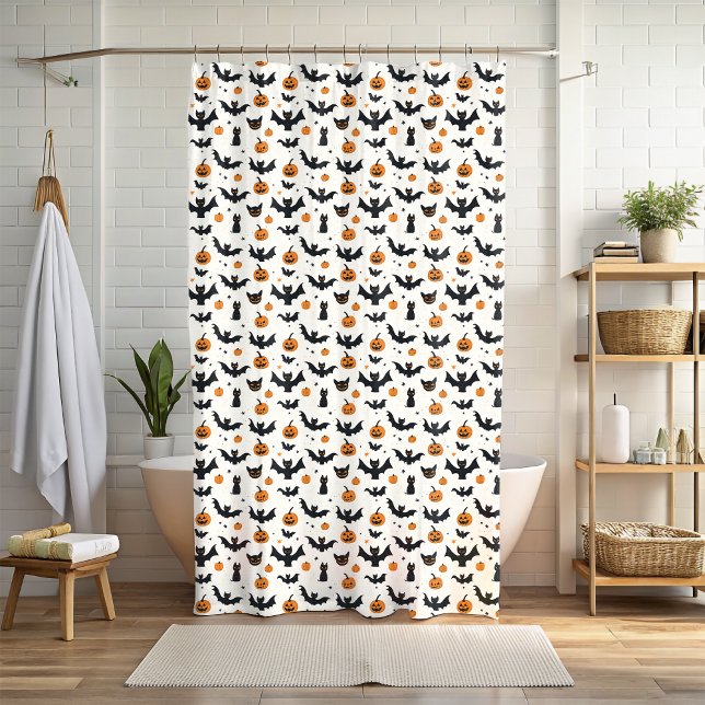 Chat noir citrouille Halloween rideau de douche (Créateur téléchargé)