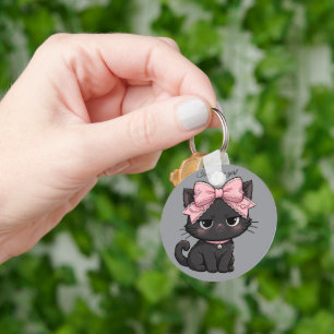 Chat noir coquette porte-clé arc rose