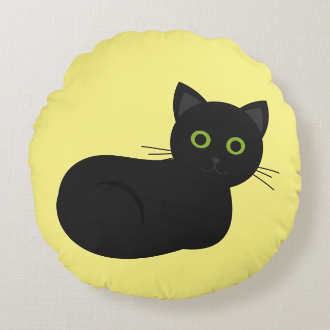 Chat noir Coussin rond (Devant)