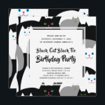Chat noir Cravate noire amusante Invitations de fê<br><div class="desc">Le motif de chat noir,  gris et blanc est à la fois élégant et funky. Idéal pour les anniversaires et autres occasions.</div>