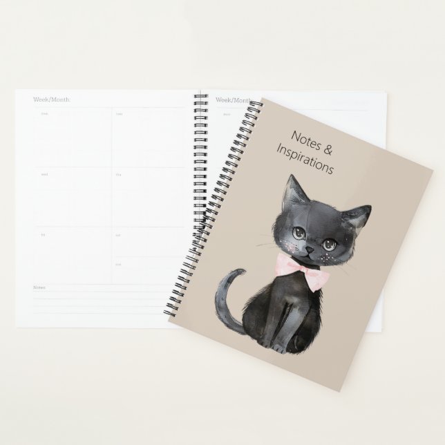 Chat noir crème noeud rose (Devant avec enveloppe)